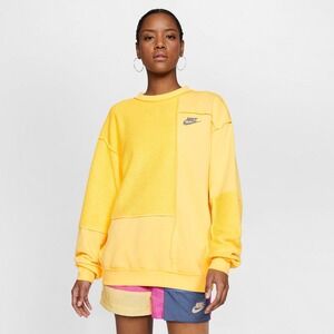 Nike Sportswear Deconstructed Patchwork Sweatshirt Yellow Speckle Logo Women's S
